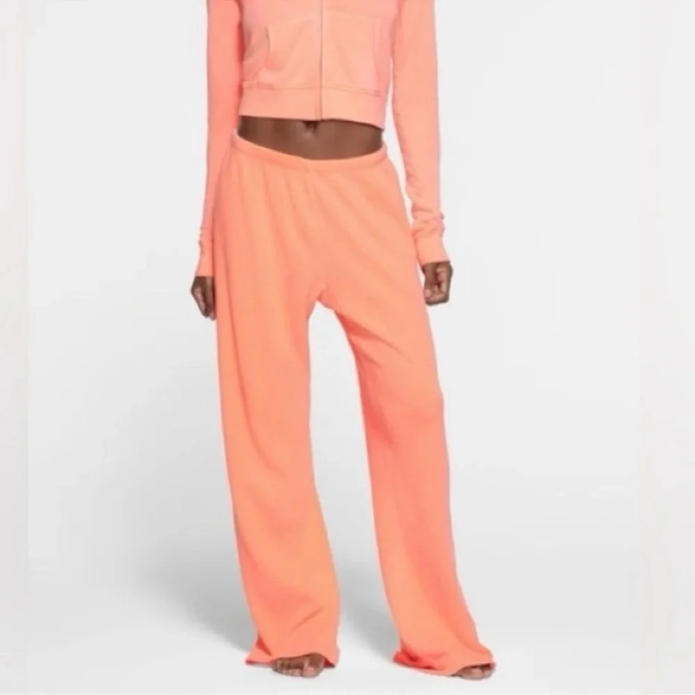 SKIMS Waffle Knit Straight Leg Loose Fit Cotton Pants In Coral Women’s Size 2X - Picture 1 of 7